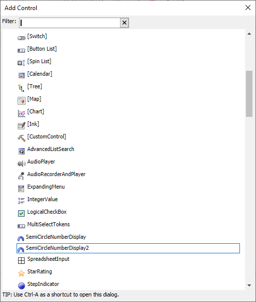 Add Control dialog